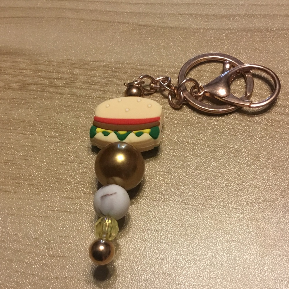 Burger Charm Keychain with Beads